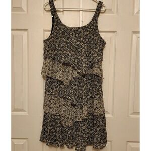 Robbie Bee Navy Cream Geometric Tiered Ruffle Sleeveless Womens Dress Size 18
